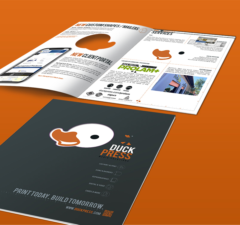 Custom Contour Cut Sales Brochure for Duck Press Promotion